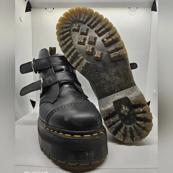 Dr. Martens Black Platform Shoes with Buckle Straps - Picture 4 of 11